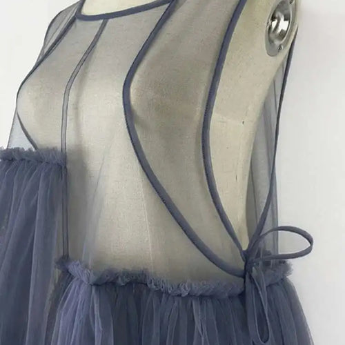 Load image into Gallery viewer, Women Green Mesh Irregular Elegant Dress New Round Neck Sleeveless Loose Fit Fashion Tide Spring Summer 2025 1DF9867
