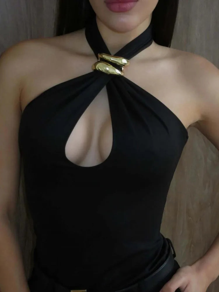 Sexy Sleeveless Hollow Out Backless Hanging Collar Tight Women Top Vest Spring/summer New 2025 Temperament Female Top
