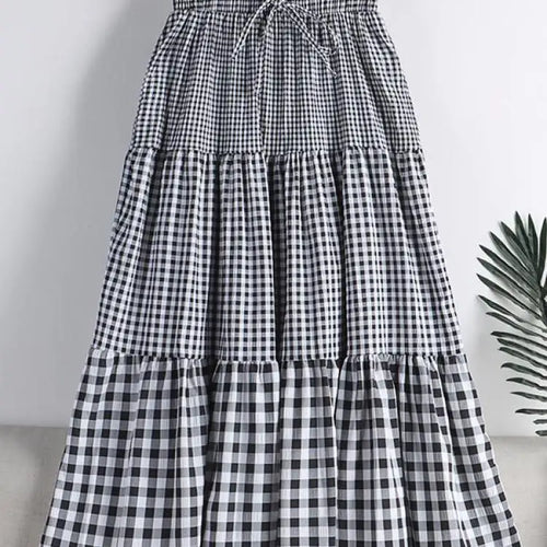 Load image into Gallery viewer, Skirt Womens Medium Long Elastic Waist A-line Vintage Plaid Skirts Female Summer Streetwear Casual Skirts Fashion 2022 New
