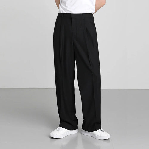 Load image into Gallery viewer, Korean Style Men&#39;s Suit Pants Droop Business Casual Straight Wide Leg Zippers Solid Color Male Trousers Summer 9C6576
