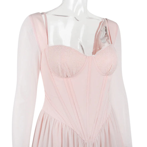 Load image into Gallery viewer, Lace Mesh Backless Sexy Mini Dress For Women Zipper Fishbone Square Collar Long Sleeve Ruched Club Party Dress New
