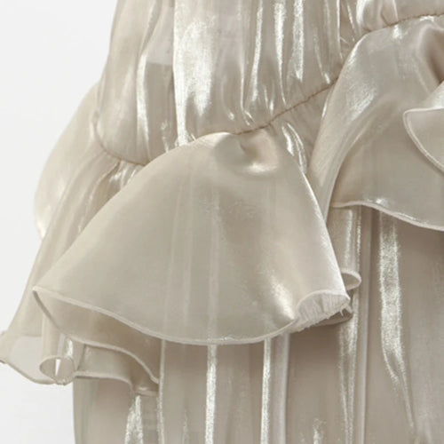 Load image into Gallery viewer, High Elastic Waist Champagne Glossy Ruffles Irregular Half-body Skirt Women Fashion Tide New Spring Autumn 2025 1DJ0349
