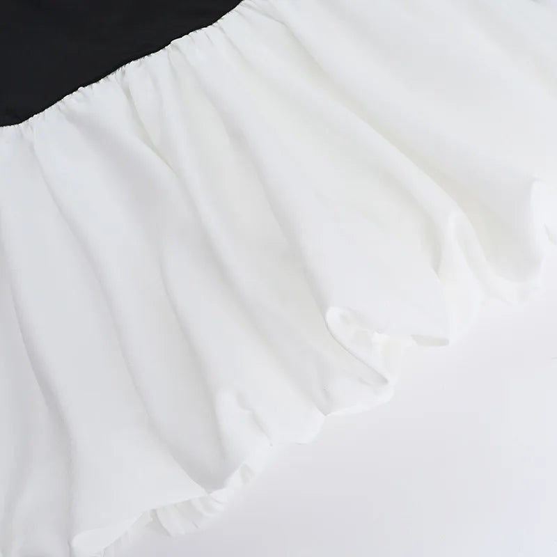 Off-shoulder Long Sleeve Sexy Mini Dress For Women Contrast Color Patchwork Strapless Backless A-line Sexy Dress