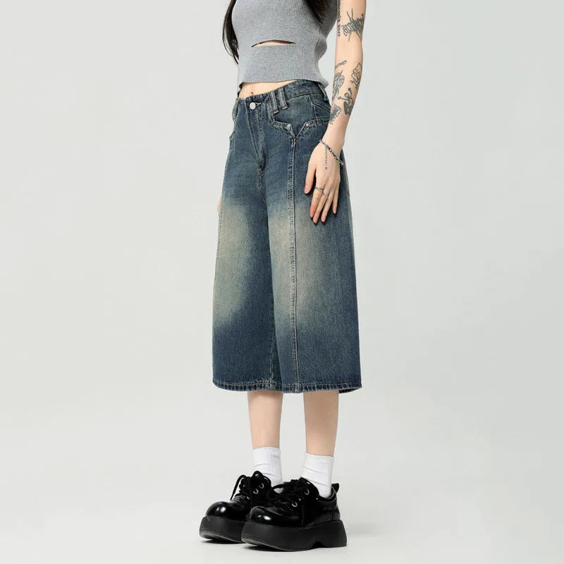 Men's High Street New American Style Casual Washed Cropped Male Denim Shorts Straight Leg Gradient Color Summer 9W1724