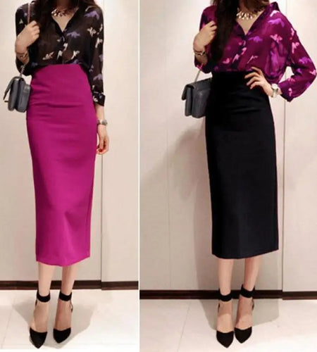 summer new women's stretch slim temperament bag hip skirt ladies Knee-Length Casual Polyester Solid