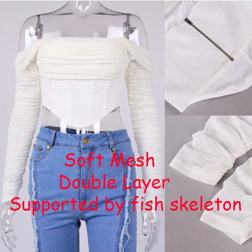 Load image into Gallery viewer, Summer Corset Top Women Y2k Tops Blue Boycon Crop Top Off The Shoulder Sexy Mesh Top Outfits Girl Party Clubwear
