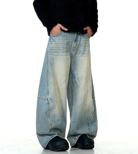 High Street Men's Jeans New American Style Loose Straight Leg Curved Knife Stylish Male Casual Denim Pants Summer 9W1722