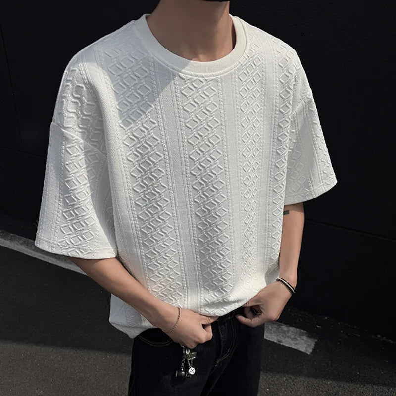 Jacquard Men's T-shirts New Korean Short Sleeve Design Casual Male T-shirt Pullover Fashion Menwear Spring Men Tees 9W1566