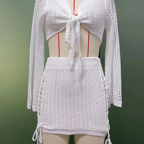 Load image into Gallery viewer, 6 Colors Hollow Out Long Sleeve Crochet Knitted Tunic Beach Cover Up Cover-ups Beach Dress Beach Wear Beachwear Female V6001
