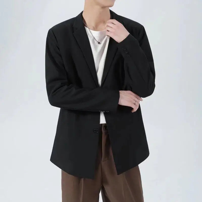 Men's Suit Jacket Spring Autumn Business Style Casual New Korean Trendy Solid Color Turn-down Collar Loose Suits 9W1204