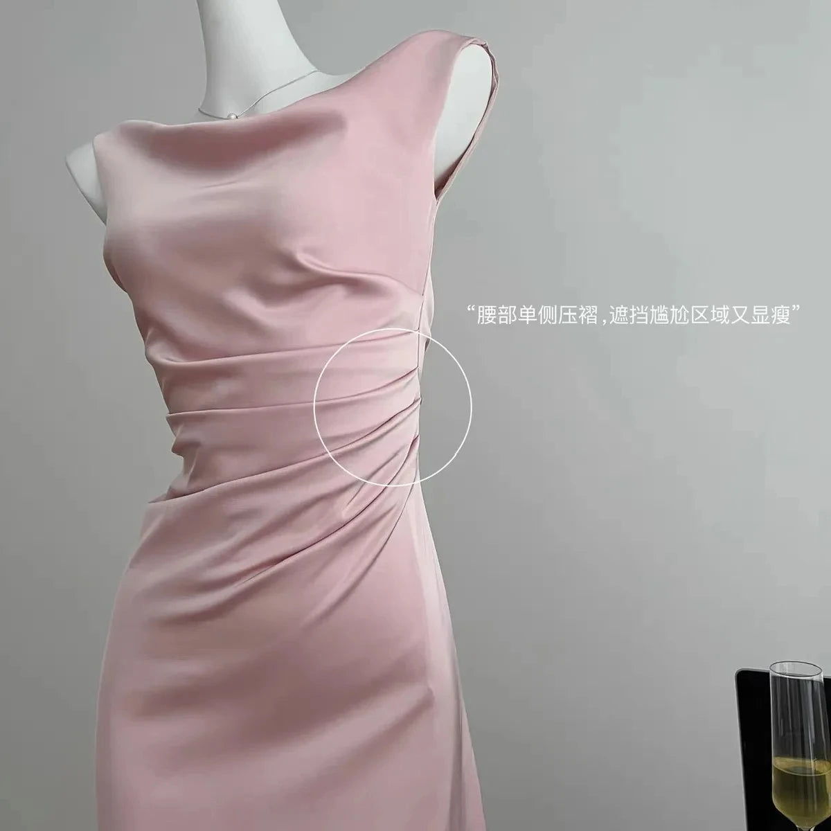 Summer White Pink Elegant Office Pleated Long Dresses Women Fashion Green Sleeveless Swinging Neck Slim Vest Dress Vestidos