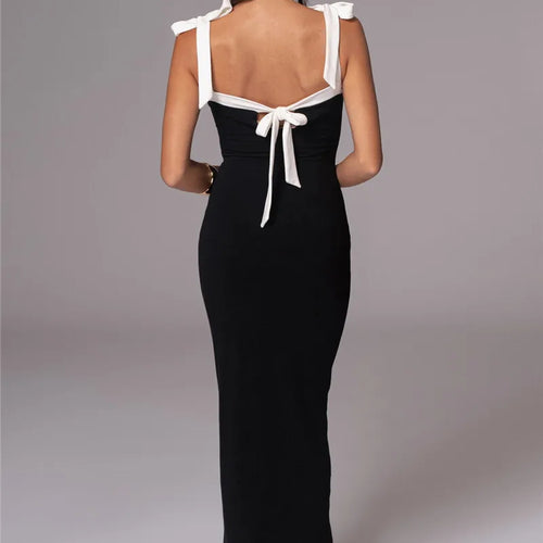 Load image into Gallery viewer, Lace-up Backless Sexy Maxi Dress Women Square Collar Patchwork Sleeveless Bodycon Club Party Sexy Long Dress Elegant
