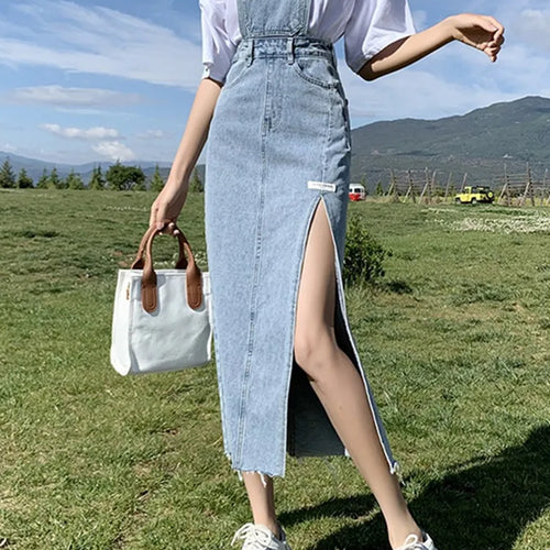 Load image into Gallery viewer, Casual Denim Dress Women Korean Style Solid Spaghetti Strap Dresses Pocket Streetwear Preppy Girl Student Dress Vestido Feminino
