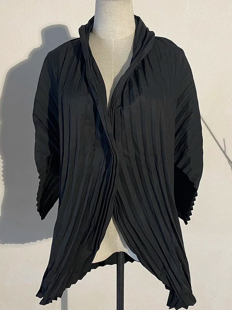 Wide Leg Pants Pleated Two Piece Suit New Turtleneck Long Sleeve Black Loose Fit Women Fashion Spring Autumn 2025 1DE3064