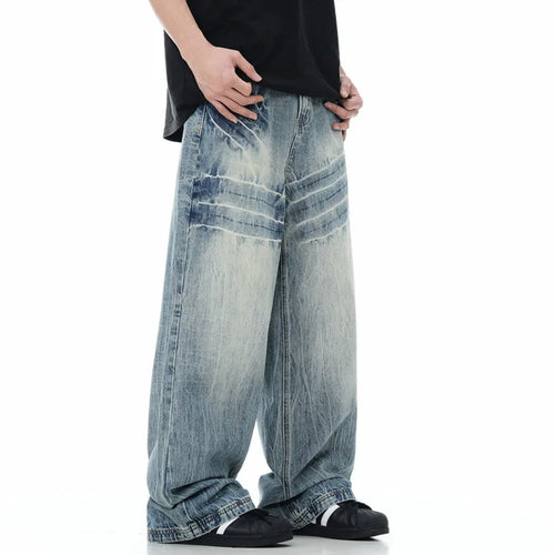 Load image into Gallery viewer, Lightning Men&#39;s Denim Trousers Zipper Worn-out High Street Straight Wide Leg Male Cargo Pants 2024 Autumn Chic 9C8842
