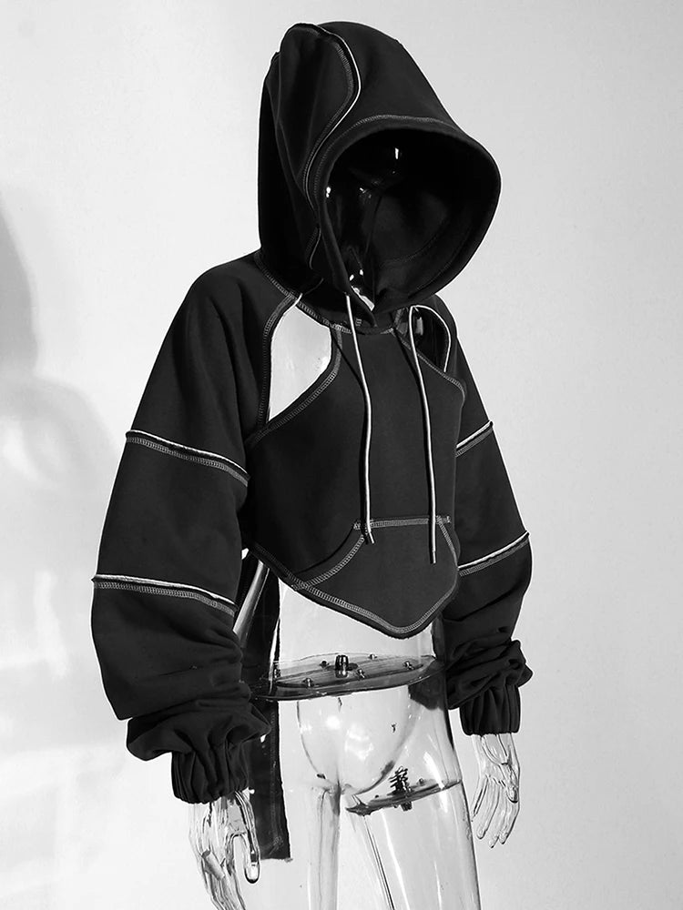 Brown Back Bow Irregular Cut-out Sweatshirt New Hooded Long Sleeve Women Big Size Fashion Tide Spring Autumn 2025 1DF1820