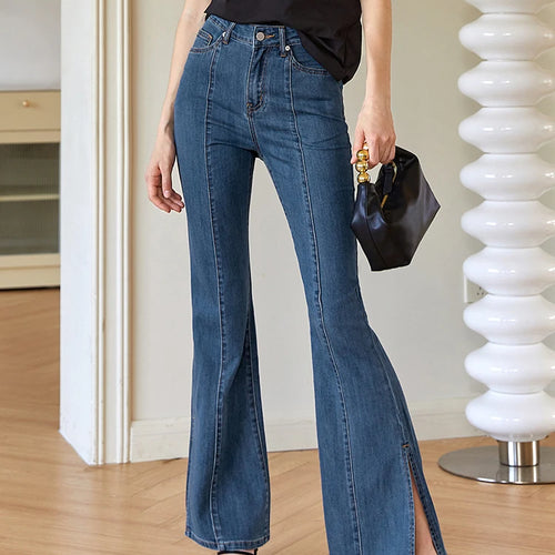 Load image into Gallery viewer, Fashion Skinny Denim Flare Pants For Women High Waist Solid Minimalist Side Split Jeans Female Clothing Spring
