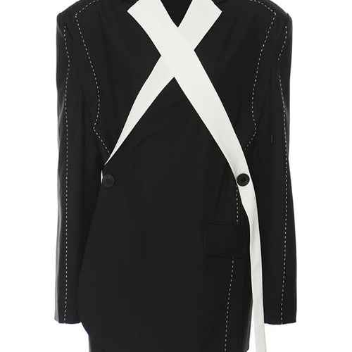 Load image into Gallery viewer, Women Topstitched Cross Big Size Blazer New Lapel Long Sleeve Loose Fit Jacket Fashion Tide Spring Autumn 2025 1DE9036
