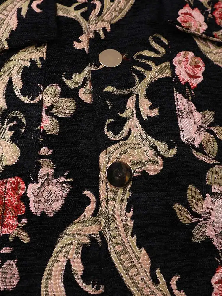 Black Jacquard Thick Big Size Vintage Jacket New Lapel Long Sleeve Women Coat Fashion Tide Spring Autumn 2025 CPG1148