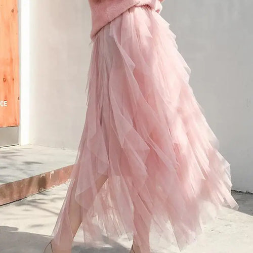 Load image into Gallery viewer, Spring Summer French Fashion Vintage Solid Mesh Slim Fairy Long Skirt Women High Waist Elegant Party Pleated A-line Skirt Simple
