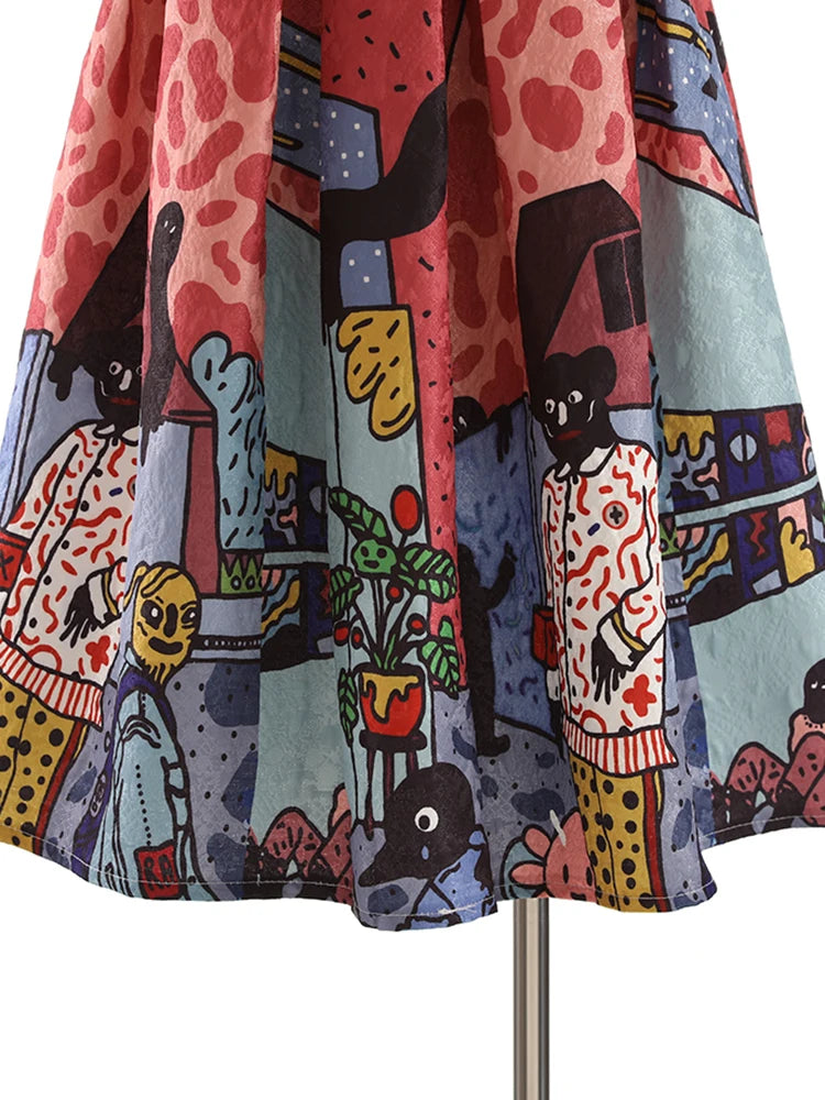Hit Color Print Skirts For Women High Waist A Line Patchwork Zipper Summer Temperament Skirt Female Fashion Clothes