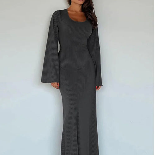 Load image into Gallery viewer, Autumn/Winter New Women Sweater Square Neck Flare Sleeve Lace up Waist Slim Dress Bodycon Party Club Street Clothing
