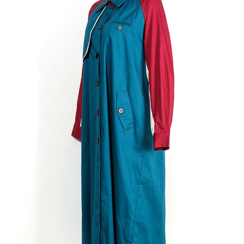 Load image into Gallery viewer, Women Blue Color-block Big Size Long Trench New Lapel Long Sleeve Loose Fit Windbreaker Fashion Spring Autumn 2025 1DE7767
