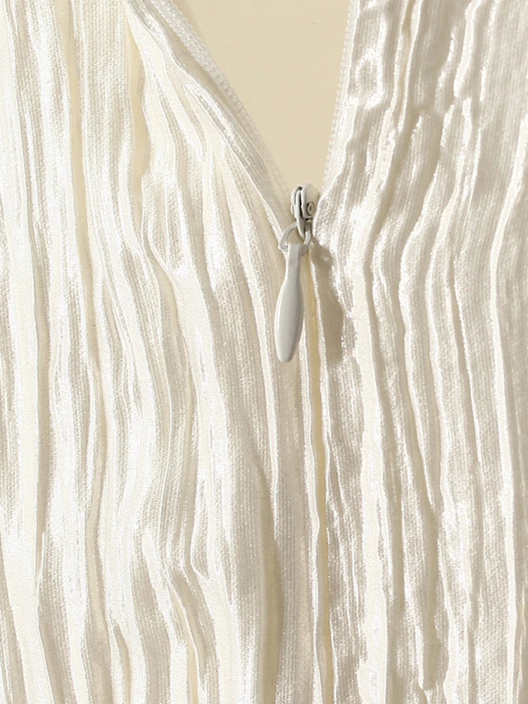 Women Silver Gray Textured Pleated Ruffles Vest Dress New Round Neck Sleeveless Fashion Tide Spring Summer 2025 7AB9278