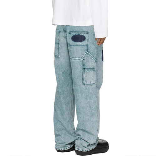 Load image into Gallery viewer, Men's Jeans  American Distressed Washed Denim Pants Color Block Design Street Style Multi Pocket Trousers 9W1464
