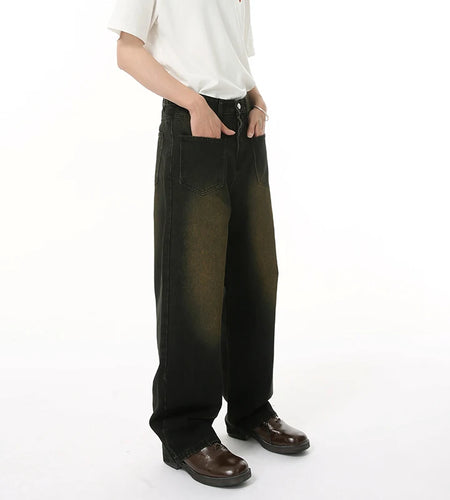 Men's American Style Jeans High Street Reverse Pockets Trendy Gradient Color Distressed Loose Male Denim Pants 9W1832