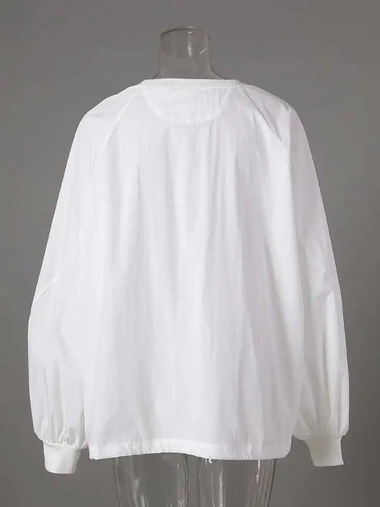 Women Black White Brief Big Size Casual Blouse New Round Neck Long Sleeve Shirt Fashion Tide Spring Autumn 2025 CPG2824