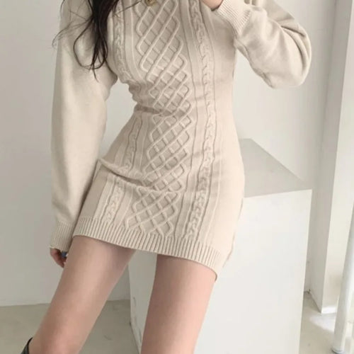 Load image into Gallery viewer, Knitted Sweater Mini Dress Women Vintage Korean Style Sexy Bodycon Wrap Knit Short Dresses Casual Elegant Autumn
