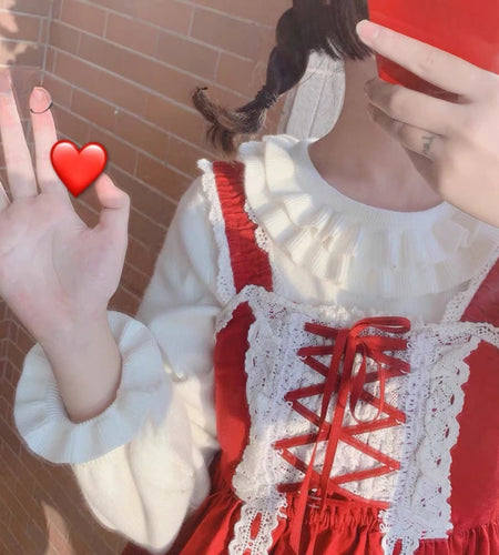 Japanese Preppy Style Solid Grunge Knitted Sweater Y2k Aesthetic Ruffled Collar Pullover Harajuku Sweet Loose Simple Jumpers