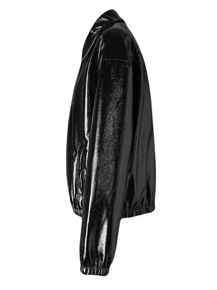 PU Leather Black Brief Big Size Casual Jacket New Lapel Long Sleeve Women Coat Fashion Tide Spring Autumn 2025 CPG2508