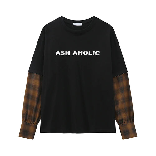 Load image into Gallery viewer, Men's T-shirts New Korean Style Letter Printed Splicing Detachable Plaid Half Sleeve Fashion Causal Menwear Summer 9W1842
