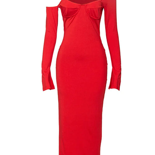 Load image into Gallery viewer, Autumn Oblique Shoulder Long Sleeve Dress For Women Sexy Wrap Hip Fit Irregular Long Dress Elegant Party Evening Dress

