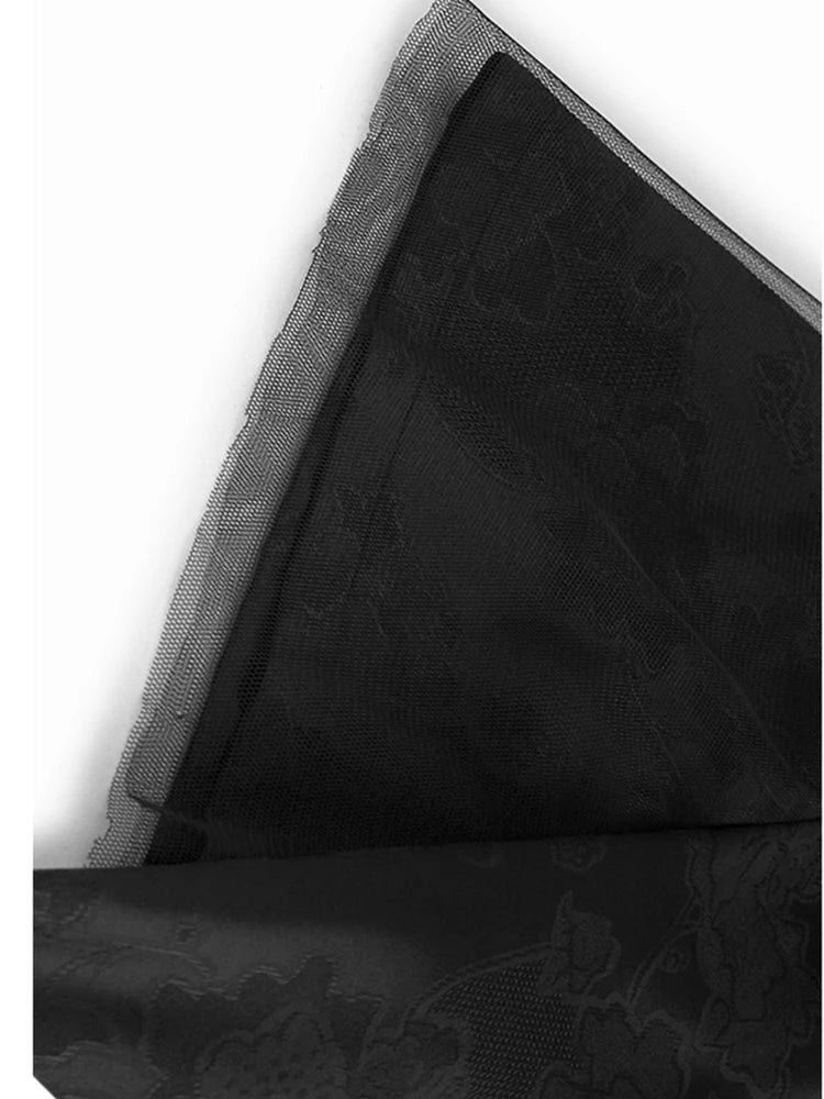 Women Black Jacquard Buckle Mesh Big Size Midi Dress New Stand Collar Short Sleeve Fashion Tide Spring Summer 2025 1DJ1231