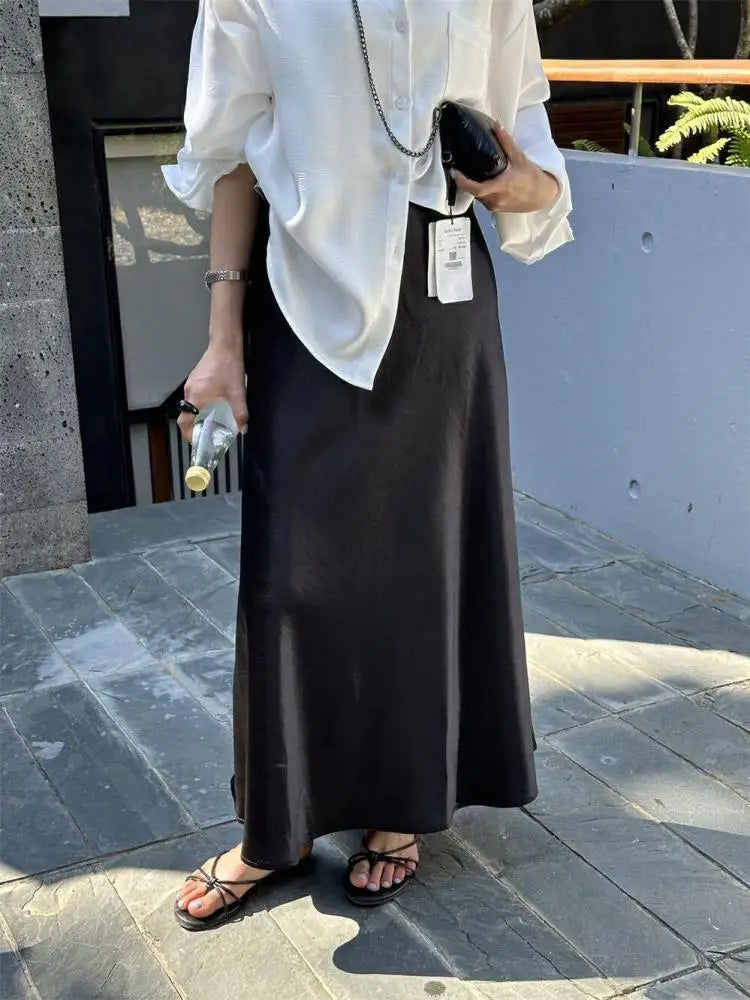 French New Women's Solid Elegant Festival Fishtail Long Skirt Spring Summer High Waist Office Lady Zipper Skirts Fashion Popular