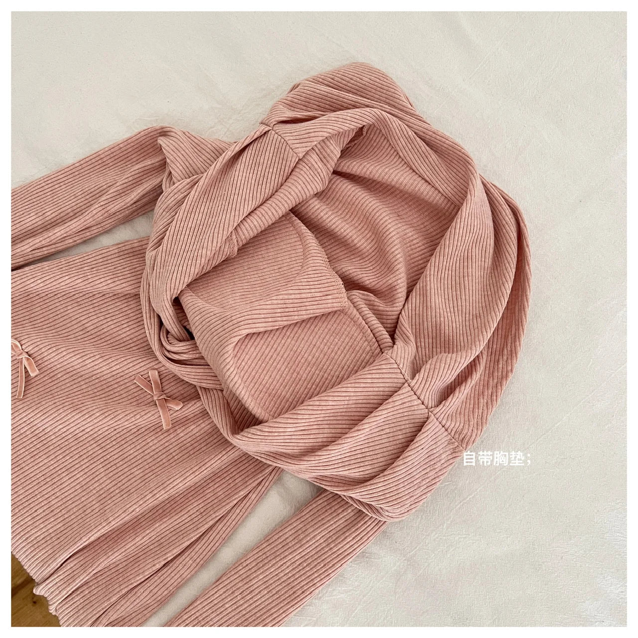 Spring Autumn New Pink Temperament Long Sleeved Knitted Mini Dress Women V Neck Pleated Sexy Wrap Hip Bow Short Dress Simplicity