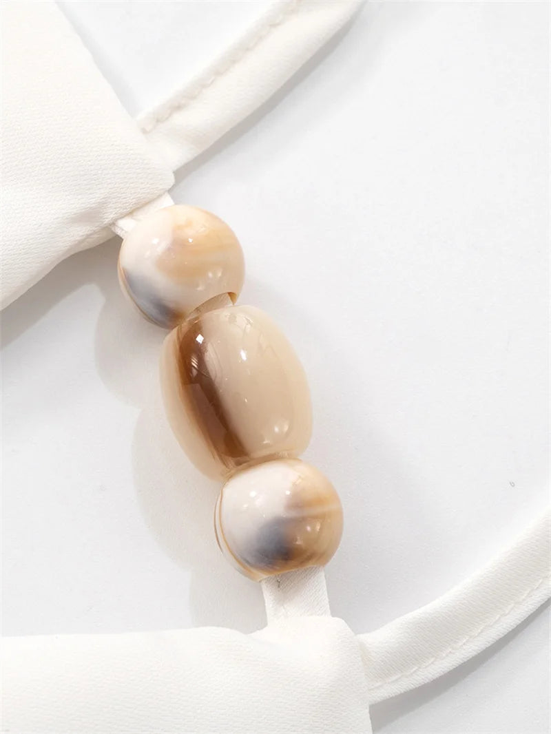 Halter Off-shoulder Backless Sexy Mini Dress Women White Hollow Out Strapless Lace-up A-line Club Dress Summer 2025