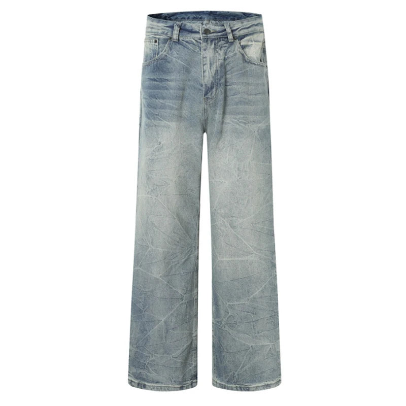 Men's Jeans Spring American Style New Washed Worn-out Lightning Pattern Design Gradient Color Stylish Male Trousers 9W1865