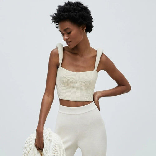 Load image into Gallery viewer, Backless Knit Sweater Crop Tops For Women Vest Fashion Spaghetti Strap Sleeveless Knitted Tank Tops Ladies Camis Tops
