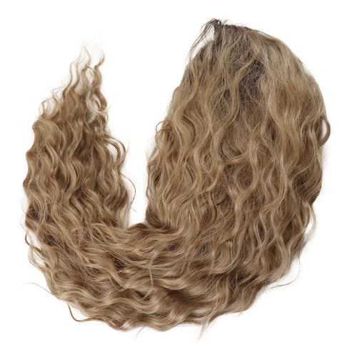 Load image into Gallery viewer, Synthetic Long Wave Wig for Woman Natural Brown Wig with Clip Free Part Side Bangs 80s Curly Wigs for Women Ombre Wig
