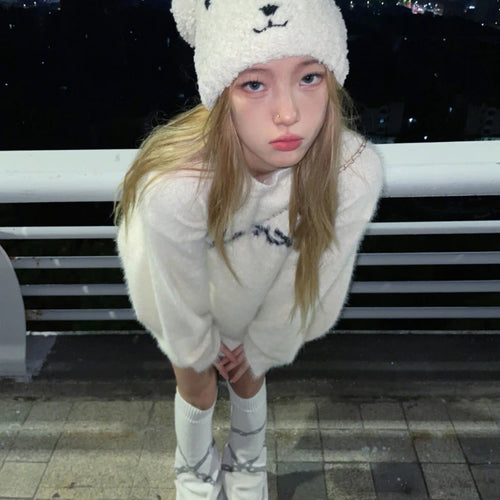 Load image into Gallery viewer, Autumn Winter Soft Mohair Pullover Women Caual Loose White Sweater Warm Knitting Y2k Aesthetic Sueter Mujer Streetwear
