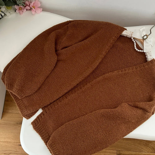 Load image into Gallery viewer, French Fashion Women's New Brown Long Sleeve Cardigan Sweaters Coat Autumn Winter V-neck Loose Crochet Knit Tops Casual Holiday
