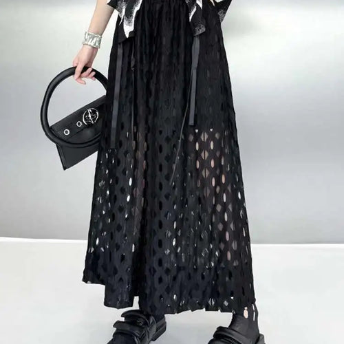 Load image into Gallery viewer, High Elastic Waist Black Hollow Out Casual Long Wide Leg Pants New Trousers Women Fashion Tide Spring Autumn 2025 1DH6468
