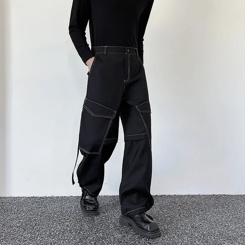 Load image into Gallery viewer, Men&#39;s Trousers Autumn Personalized Loose Pocket Open Thread Straight Leg Wide Leg Cargo Pants Adjustable Drawstring 9C3223
