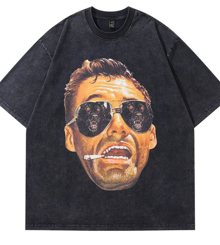 Men Vintage Tshirt Funny Graphic Print Black Oversized T-Shirt Streetwear Hip Hop Harajuku Cotton Loose Summer Fashion Top Tees