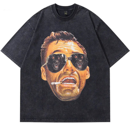 Men Vintage Tshirt Funny Graphic Print Black Oversized T-Shirt Streetwear Hip Hop Harajuku Cotton Loose Summer Fashion Top Tees