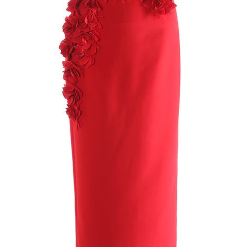Load image into Gallery viewer, High Waist Red Three-dimensional Flower Elegant Midi Half-body Skirt Women Fashion Tide New Spring Autumn 2025 1DJ0914
